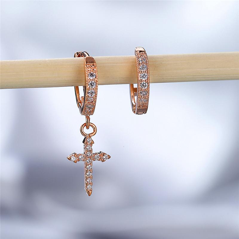 

Korean Female Cross Small Earrings Trendy gold color Asymmetrical Hoop Earrings For Women Statement Zirconia Wedding