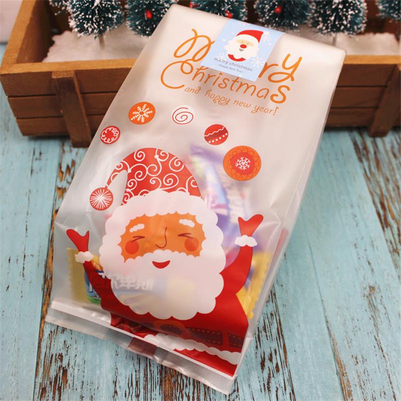 

JQSYRISE 10Pcs Merry Christmas Santa Claus Plastic Candy Bags Happy New Year Christmas Party Cookies Gift Biscuits Bags Supplies