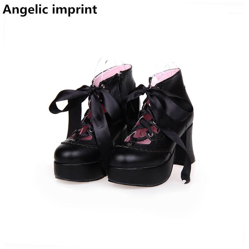 

Angelic imprint woman mori girl lolita cosplay shoes lady high heels pumps women princess dress party shoes riband lacework 471, Black