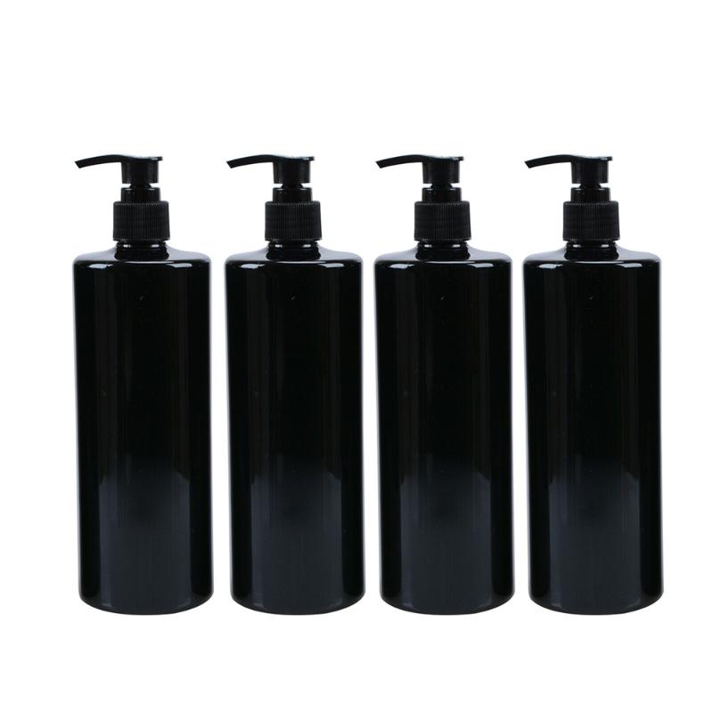 

4x Refillable 500ml Empty Lotion Pump Bottles For Gel Soap Dispenser Shampoo 500ml Black Flat Shoulder Pressing Lotion Bottle