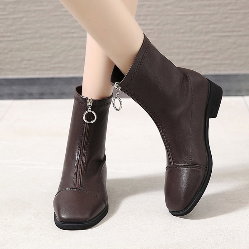 

Point Zip for Squared Woman Toe Booties Flat Ankle Boot Riding 2020 Winter Wear Retro Mujer Boots Dyak, Black.