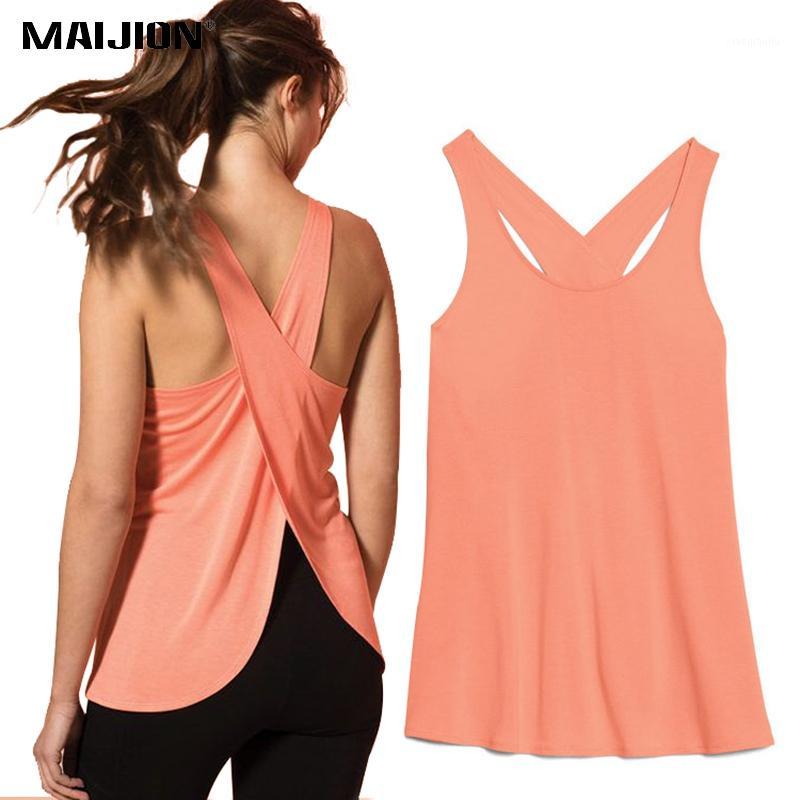 

MAIJION Women Cross Back Yoga Shirts Sleeveless Bodybuilding Fitness Sport T-Shirt Quick Dry Workout Running Tank Tops Yoga Vest1, 1232 white