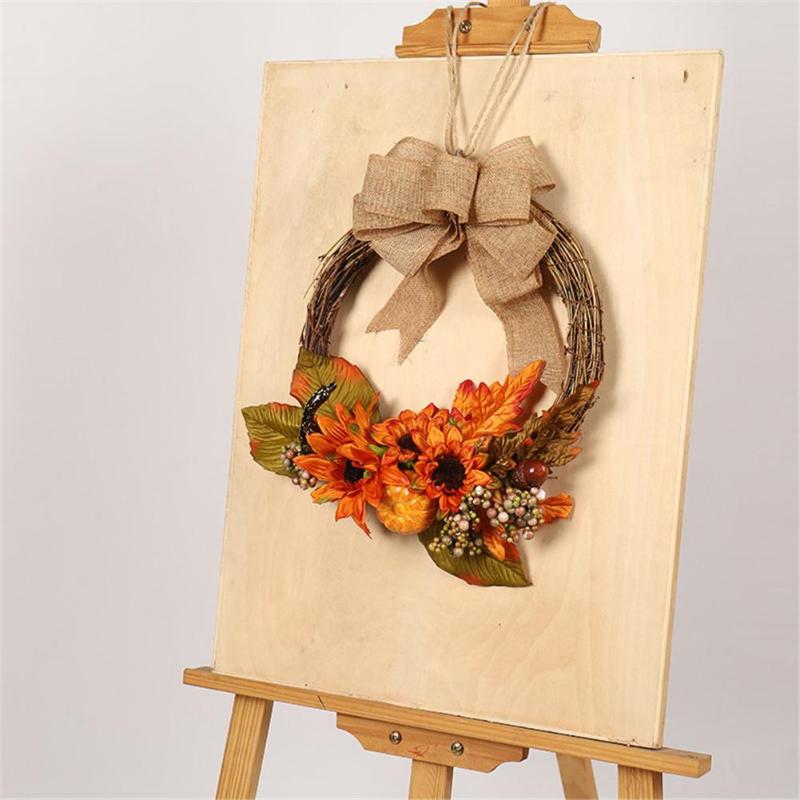 

35cm Thanksgiving Wreath Door Hanging Bowknot Garland Wreath for Halloween Thanksgiving Decoration #CW