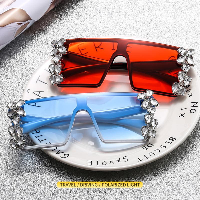 

Square Oversized Rhinestone Women Men Sunglasses Fashionable Luxury One Piece Lens Shade Sun Glasses Gafas De Sol Mujer UV400