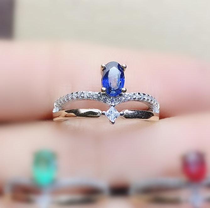 

Cluster Rings Natural Real Sapphire Or Ruby Emerald Ring Per Jewelry 925 Sterling Silver 4*6mm 0.6ct Gemstone Fine J211238, Golden;silver