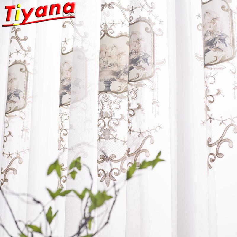 

Patch Flowers Embroidery Tulle Curtains for Living Room Chinese Style Coffee Golden Sheer Volie Luxury Gauze Balcony X-HM452#30