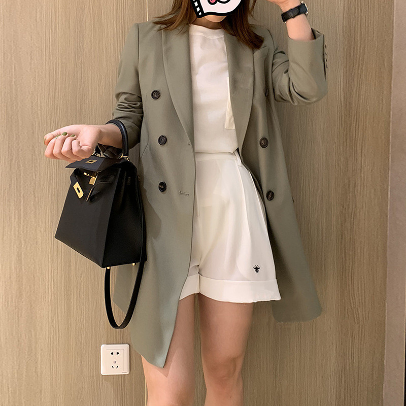 

2021 Women's Luxury Woolen Autumn New High End Tunic Thin Double Green Wool Jacket Avocado Blazers 5H1B