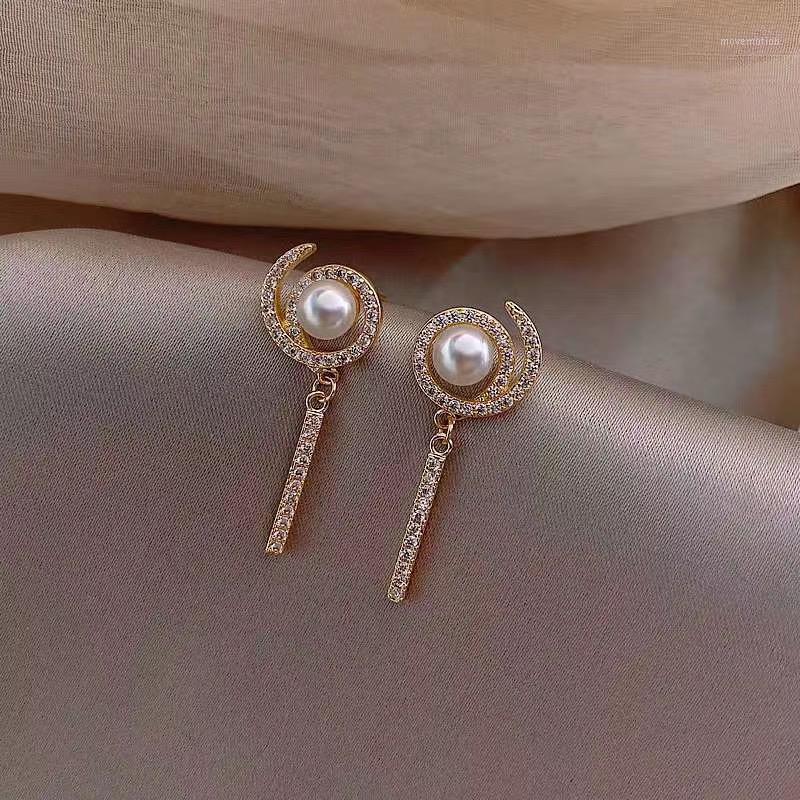 

Pearl earrings 2020 new wave Korean temperament simple cold wind micro-set zircon earring1