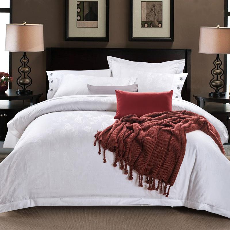 

Luxury hotel style 100% cotton sateen jacquard 4PCS duvet cover flat sheet pillowcase, king queen bedding sets clouds, As pic