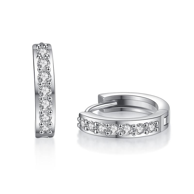 

1pairs copper round sharp single row setting cubic zirconia silver color hoop Earrings for women