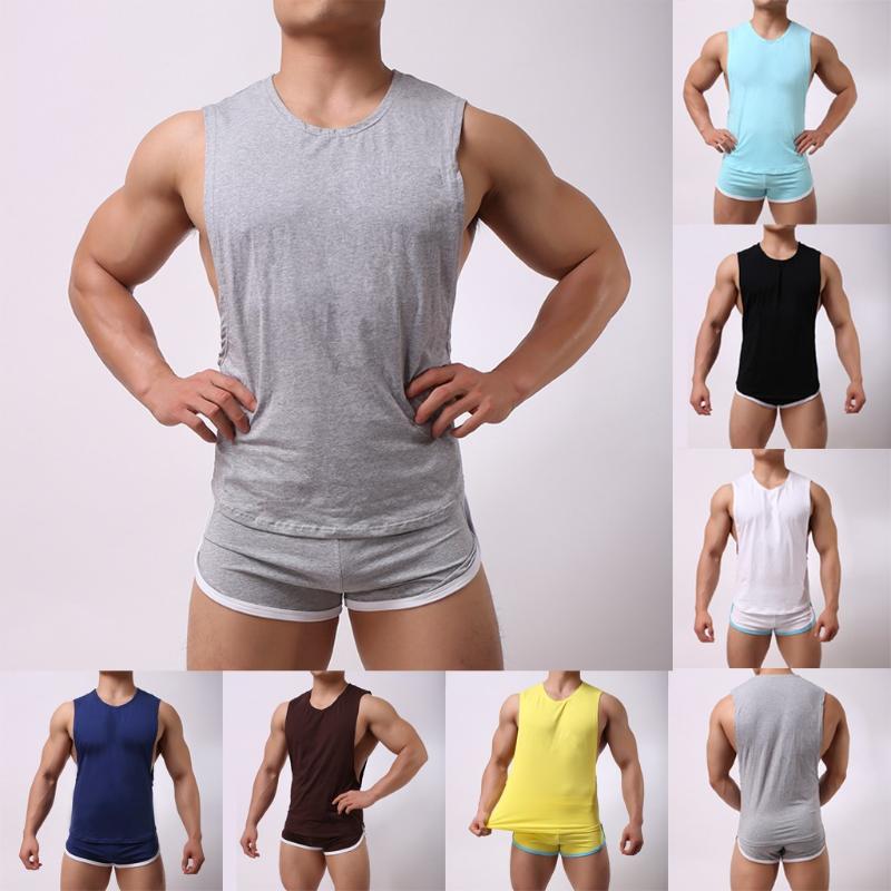 

2pcs Men Tracksuit Vest Short Pants Set Solid Summer Male Casual T-Shirt Shorts Sportswear Sweatwear Fitness Gym Home Wear, As shownas shown