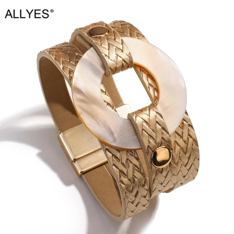 

Tennis ALLYES Classic Shell Charms Braided Leather Bracelet For Woman Fashion Multilayer Wrap Bracelets Casual Jewelry
