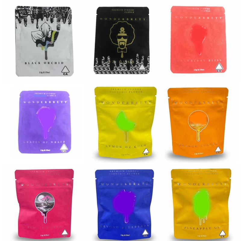 

wholesale Wonderbrett bag 3.5 Grams Soft Touch Skin mylar bags oz kush black orchid Childproof Smell Proof package Cookies baggies for Dry Herb Flowers