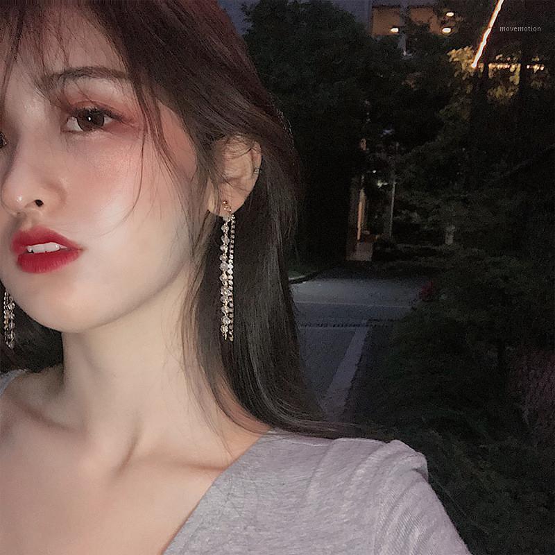 

Korean style women sweet long crystal rhinestone tassel pendant earrings jewellery1