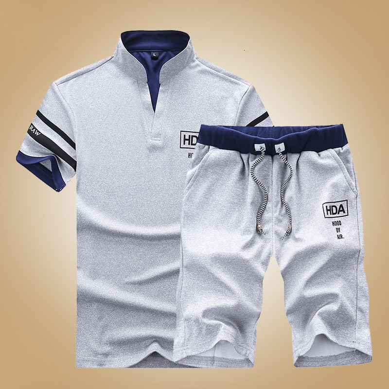 

2021 New Men Summer Set Short Sleeve T-shirt Sport Tops + Shorts 2pcs Sets Male Suit Tracksuit Brand Clothing Sportswear B3mf, Dark blue tracksuit