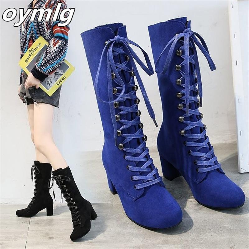 

Autumn Winter shoes women Vintage lace-up Mid boots Round Toe 2020 Fashion Style Comfortable High Heel Shoes Knee High Boots1, Black