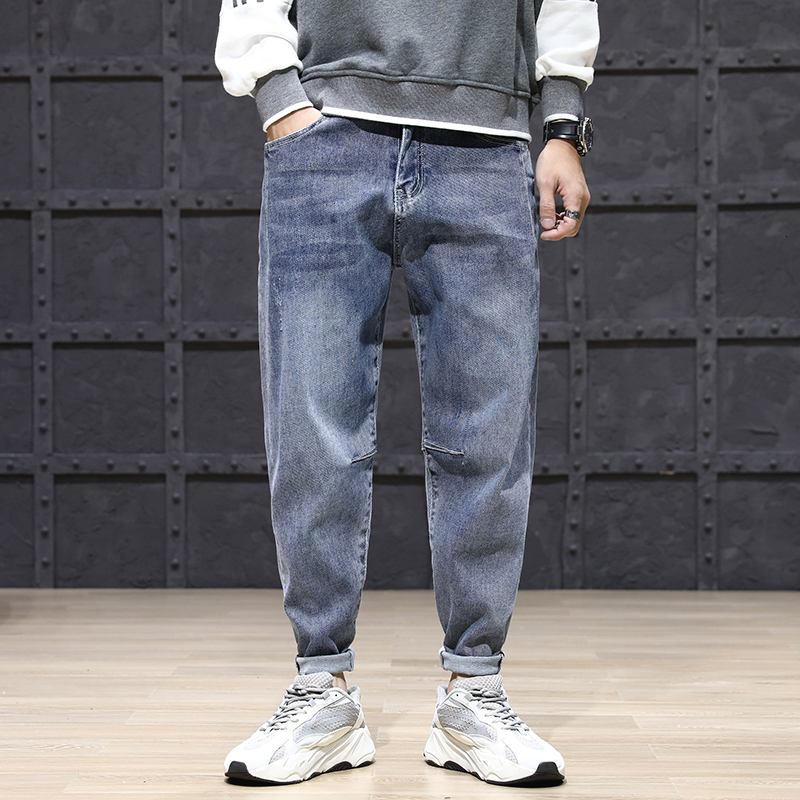 

2021 New Fashion Streetwear Spliced Designer Loose Fit Harem Pants Hombre Wide Leg Trousers Korean Style Hip Hop Jeans Men Ti9p, Black