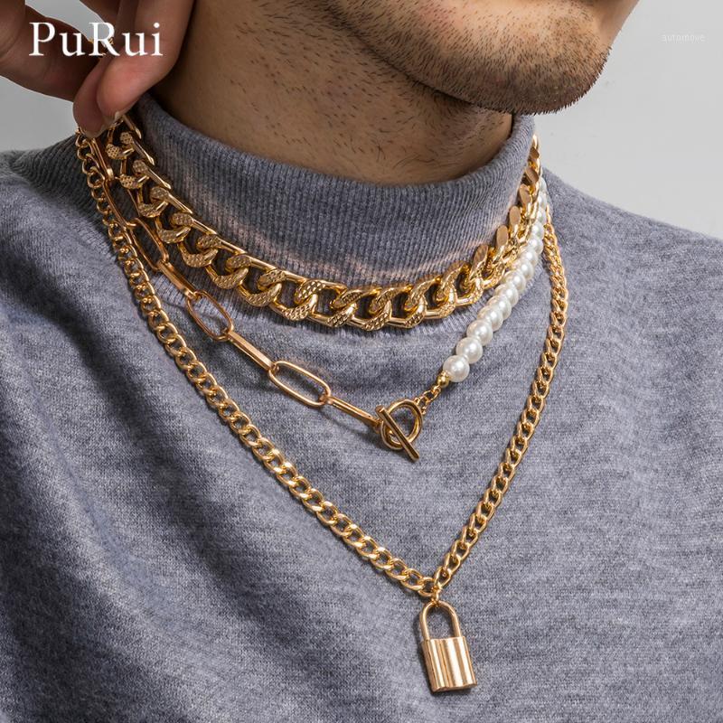 

Fashion Asymmetric Lock Necklace for Women Punk Chunky Cuban Link Chain Choker Pearl Necklace with Toggle Clasp Party Jewelry1