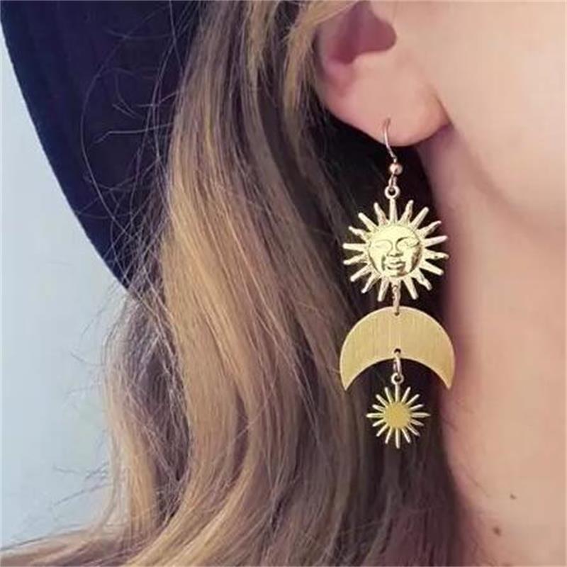 

Exaggerated Geometric Stars Moon Sun Earrings Anniversary Asymmetry Earring For Women Banquet Party Jewelry