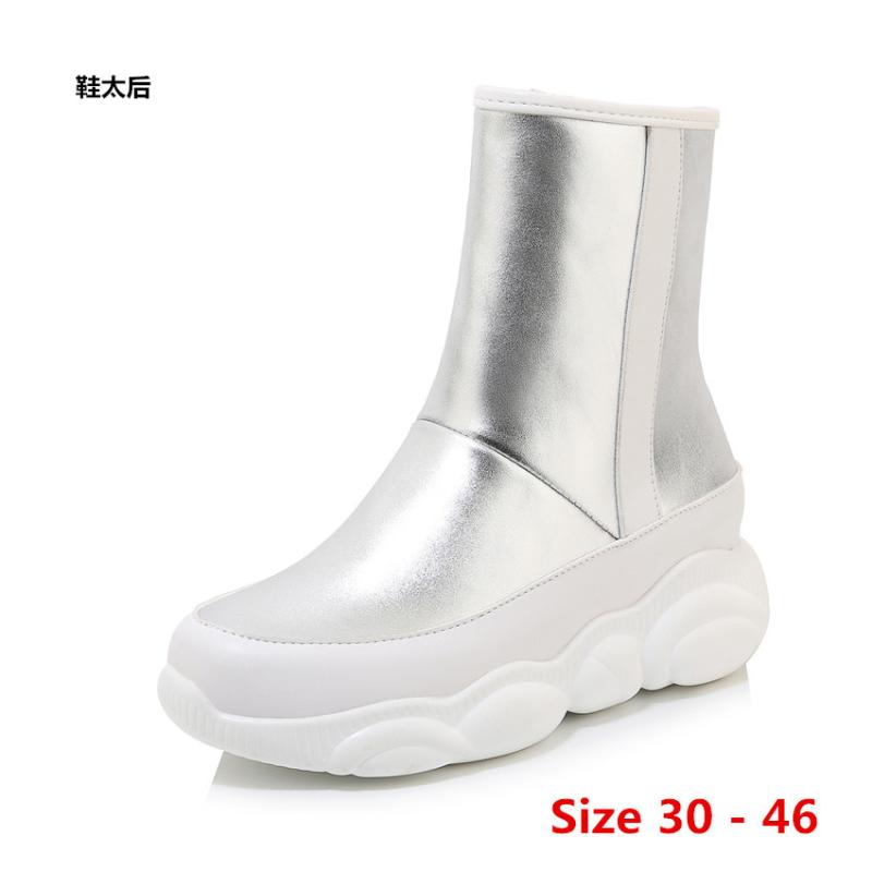 

Flat Platform Ankle Boots Women Winter Autumn High Heel Thick Short Boots Woman Motorcycle shoes Small Big Size 30 - 46, Silver summer mesh