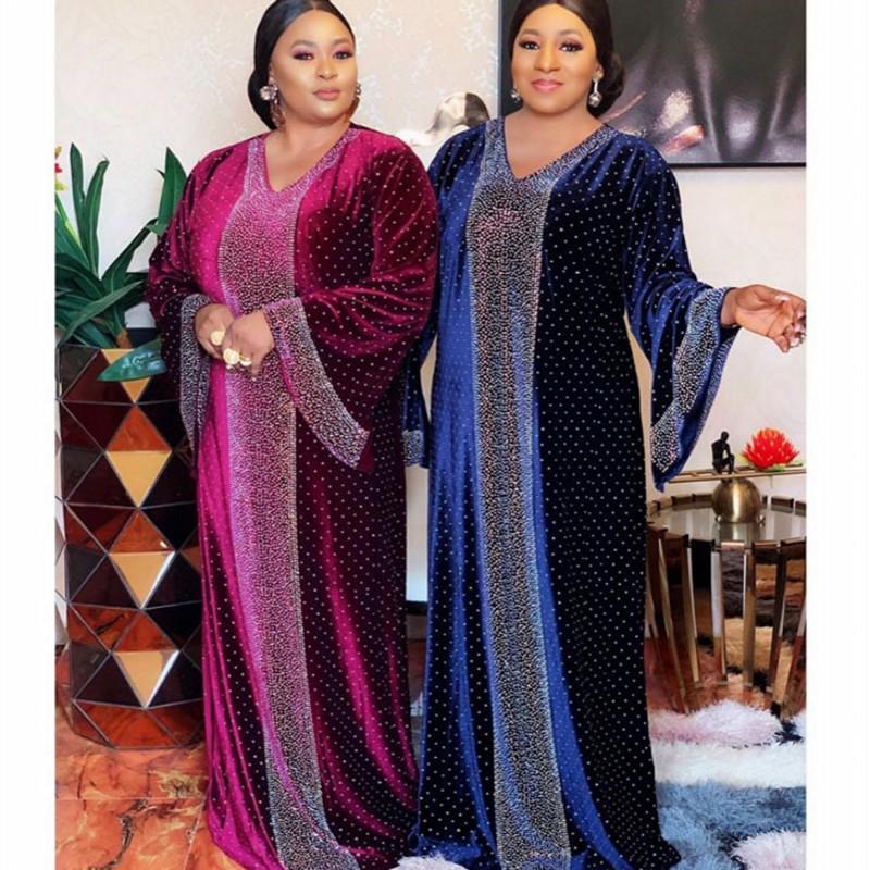 

2021 Velvet African Dresses for Women Autumn Africa Clothing Long Maxi Dress Fashion African Dress for Lady Clothes