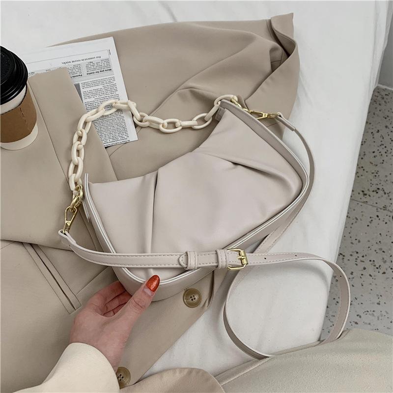 

2021 ladies bag metal clip fashion chain dumpling handbag small retro shoulder bag brand designer handbag soft PU messenger, Black