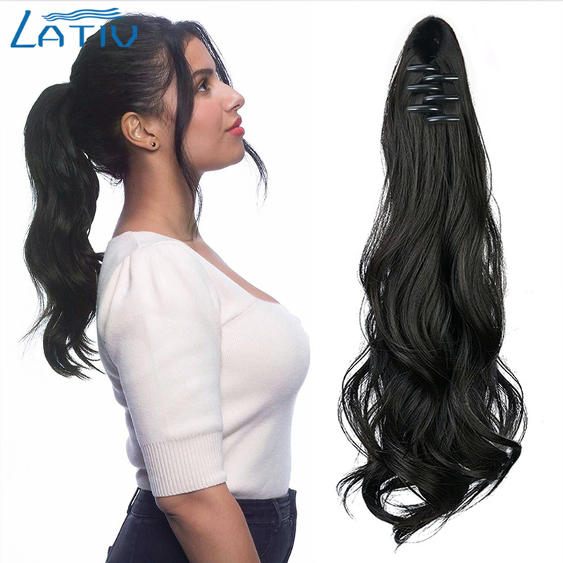 

Lativ 20 Inch Claw Clip On Ponytail In Hair Extension Synthetic Long Wavy Ponytail Hairpiece For Women Daily Looking Hair 220217