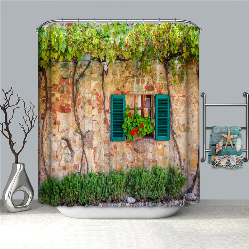 2021 Garden Scenery 3D Shower Curtain Flower Waterproof Green Bathroom
