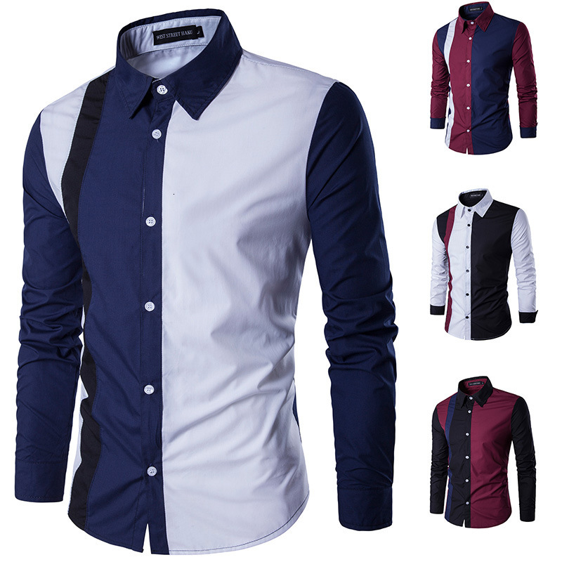 

2021 New Men Long Casual Slim Fit Cotton Samrt Business Office Shirt Full Sleeve Patchwork Men's Shirts Dpsl, Purple