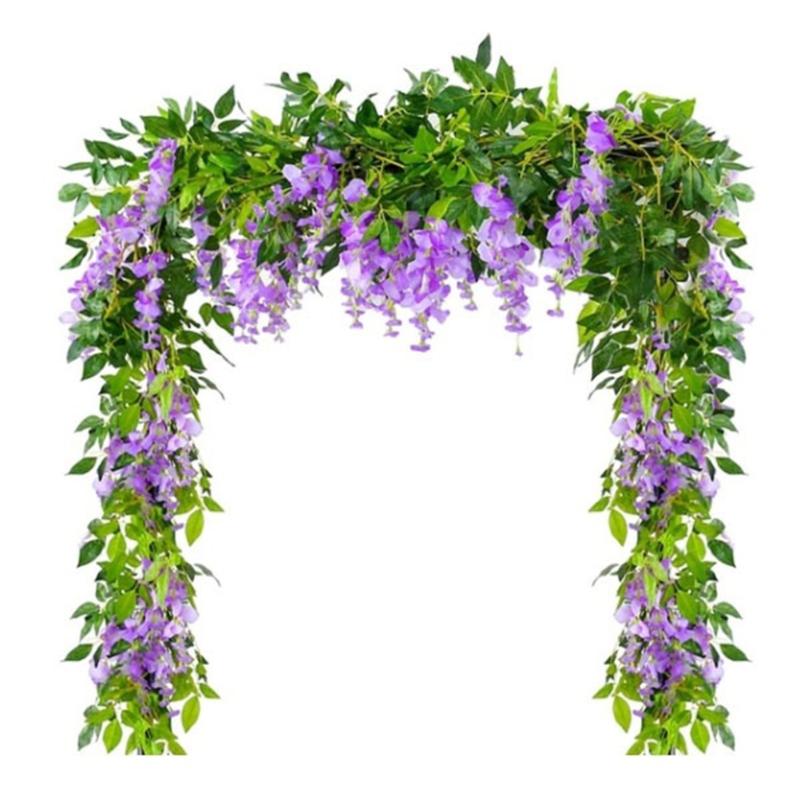 

4pcs/lot Wedding Decor Artificial Silk Wisteria Flower Vines hanging Rattanfor Home Garden Ceremony Wedding Arch Floral Decor, White