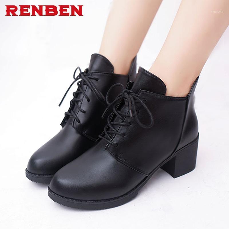 

Women Ankle Boots Fashion Outdoor Winte Lace up Genuine Leather Classic Botas High Top Casual Waterproof Shoes1, Black