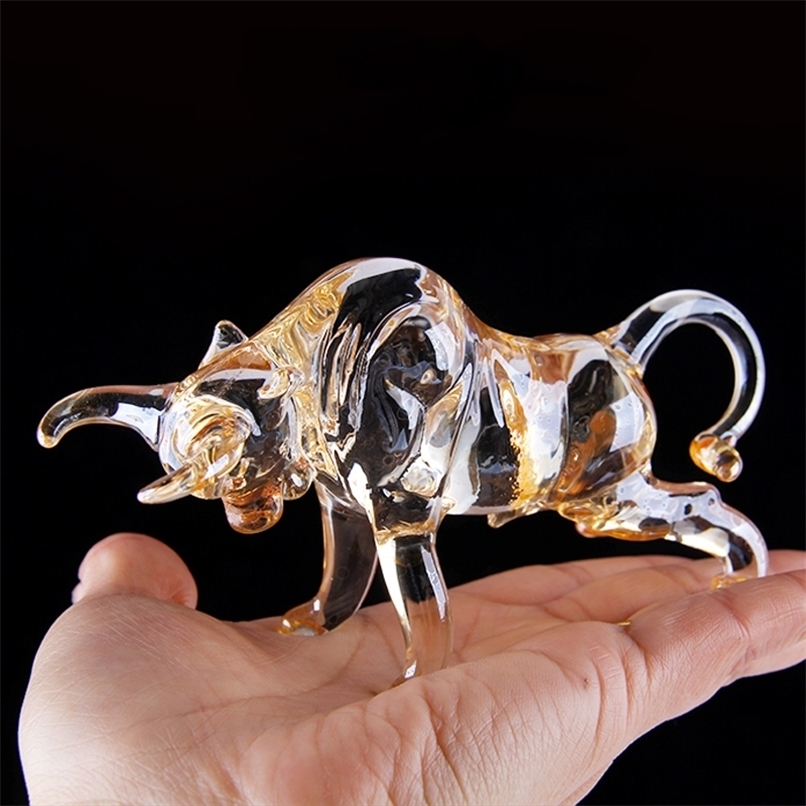 

Champagne Crystal Bull Figurine Art Glass Animal Figure Statues Souvenir Sculpture Home Office Decor Gift For Dad/Boyfriend 220217