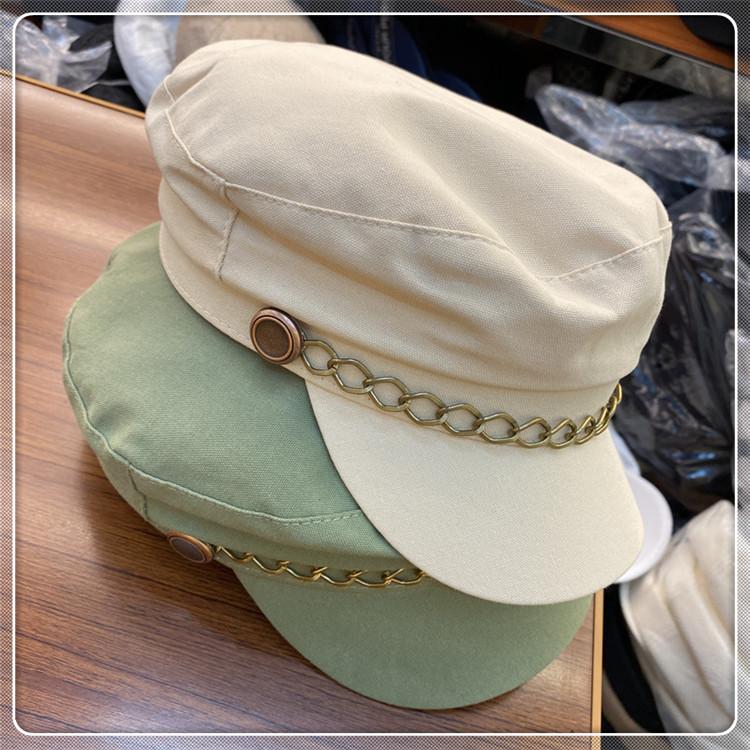 

202101-moh spring Canvas fabric Chain decoration leisure Octagonal hat men women visors cap, White