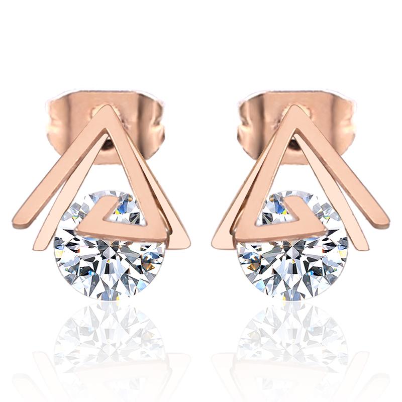 

OUFEI Stainless Steel Jewelry Woman 2021 Rose Gold Crystal Charm Stud Earrings For Women Jewelry Accessories