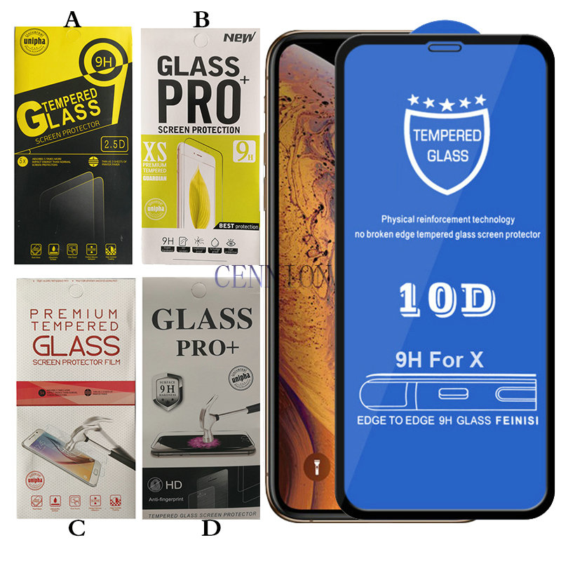 

10D Full Cover Tempered Glass Film Screen Protector for iPhone 12 mini 5.4 pro 6.1 max 6.7 11 XR X Xs 8 7 Plus 100pcs with retail packaging