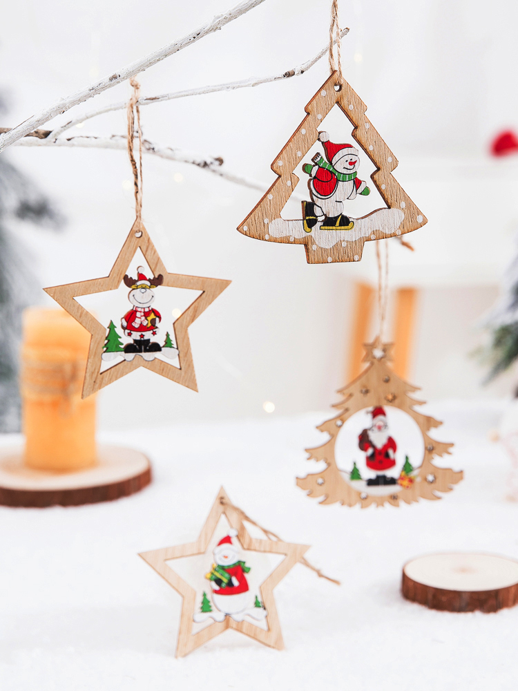 

Christmas Ornament wooden bell five pointed star christmas tree ornament pendant pendant ornament small gift free shipping