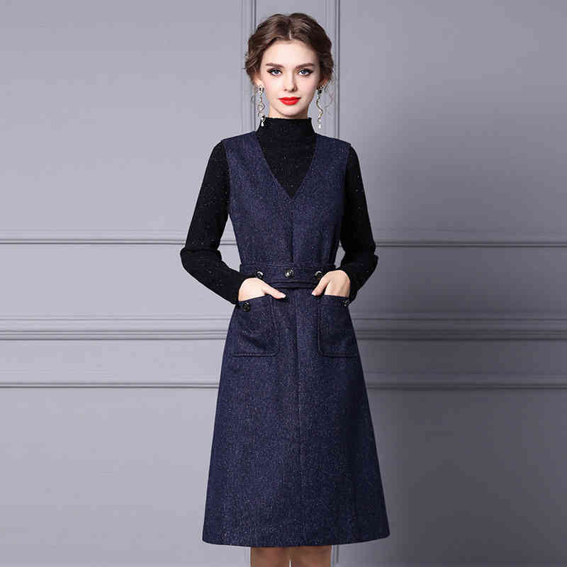 

Casual Dresses Zhili winter dress thickened skirt with coat high-end thin wool A-line 5EIU, Navy blue