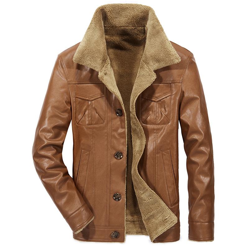 

Winter Men's Leather Jacket PU Coats Mens Fleece PU Coats Casual Thick Warm Thermal Outerwear Fur Male Fleece Jackets -4XL, Black