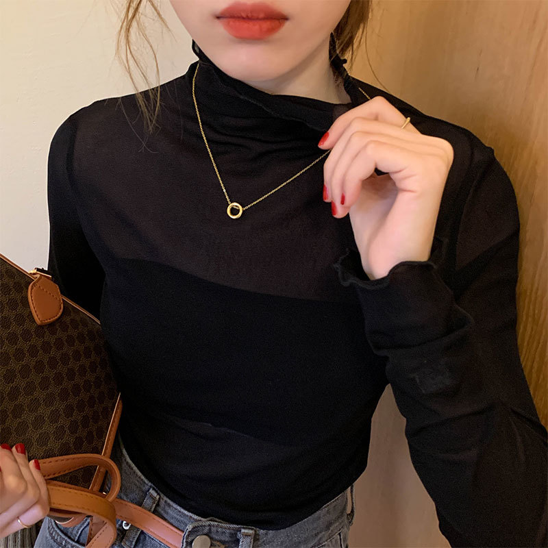 

2021 New 5 colour autumn Korean style knitted long sleeve women's basic thin tops casual femme shirt (x1641) 79SC, Black