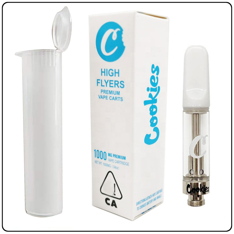 

No Leak Cookies Carts With High Flyer Packages 0.8ml 1.0ml Ceramic Clear Glass Tank Atomizer TH205 510 Thread Vape Cartridges