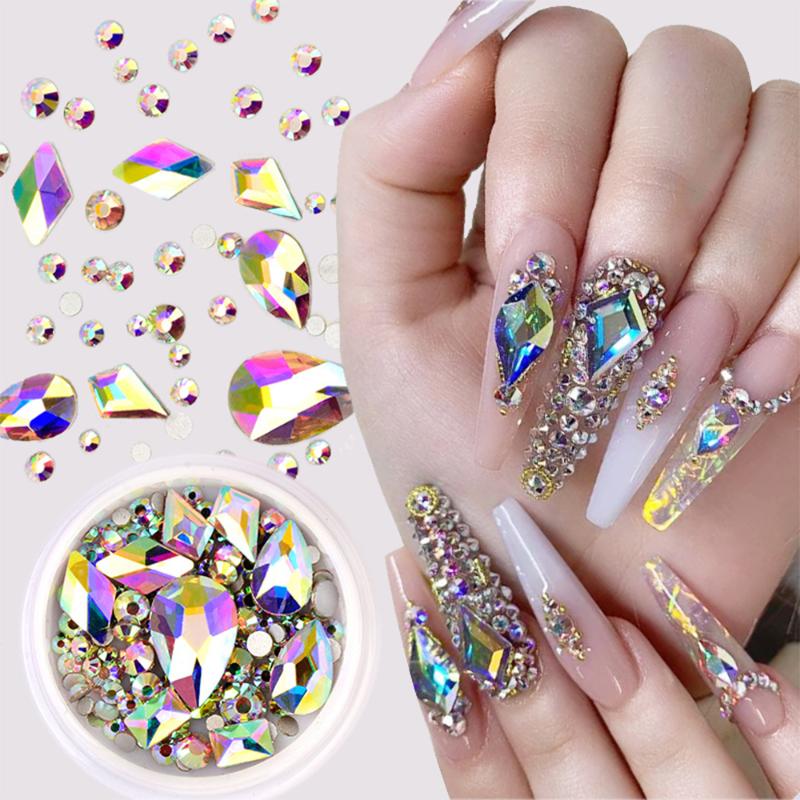

1 Box Mixed Design Rhinestone Flat Bottom Rhinestone Glitter Glass Nail Art Crystal 3D Nail Crystal Art Decoration