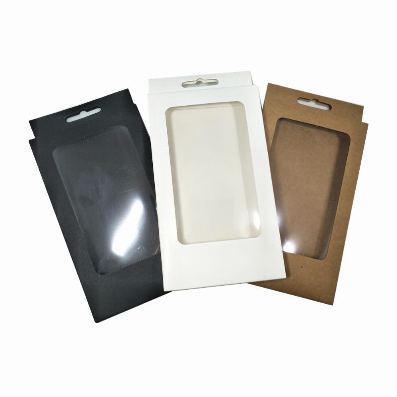 

10x17+1.5cm 30PCS Kraft Paper Cell Phone Case Protector Packing Box Window Plain Cardboard Hanging Packaging Box for Accessories