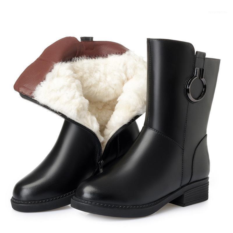 

High-end Full Genuine Leather Full Wool Winter Shoes Woman Boots Snow Boots Show Thin Legs Plus Size Leather Knight1, Black inside plush