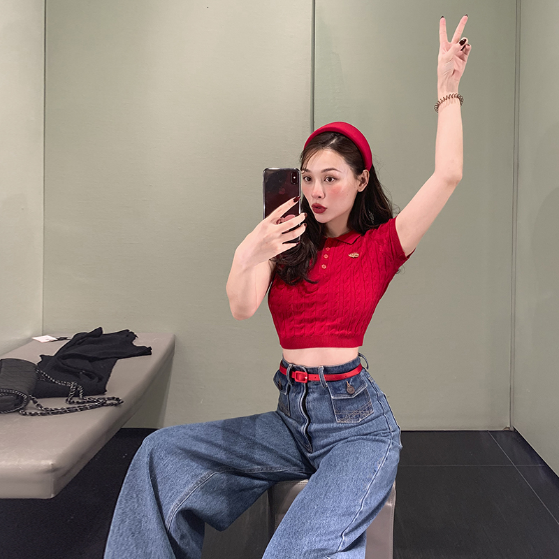 

2021 New Le Palais S/the Original Retro Electrical Temperature Thin Outfit Shirt T-shirts for Sexy Girls Solid Shirts HZV0, Red