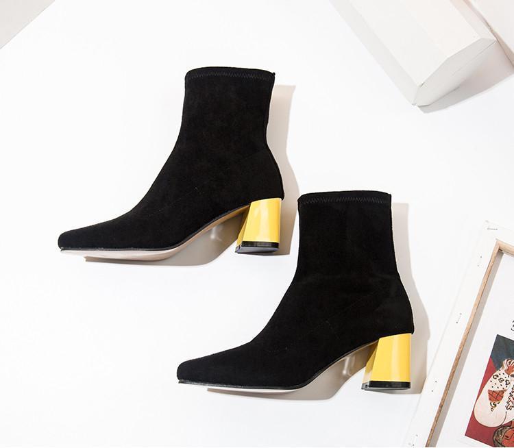 

2021 Spring Autumn Fashion Yellow Heel Women Ankle Boots Pointed Toe Slip-On Slides Ladies Sock Boots Bootties Pumps1, Khaki