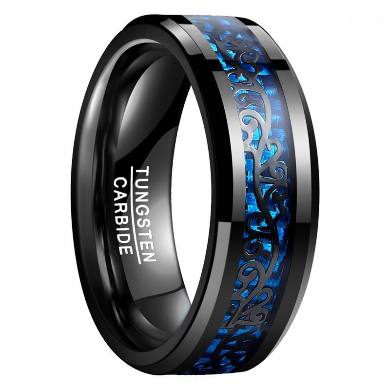 

Wedding Rings 8mm Bands Engagement Ring Plating Black Tungsten Carbide Inlaid Vine Pattern Blue Carbon Fiber Men's Jewelry1
