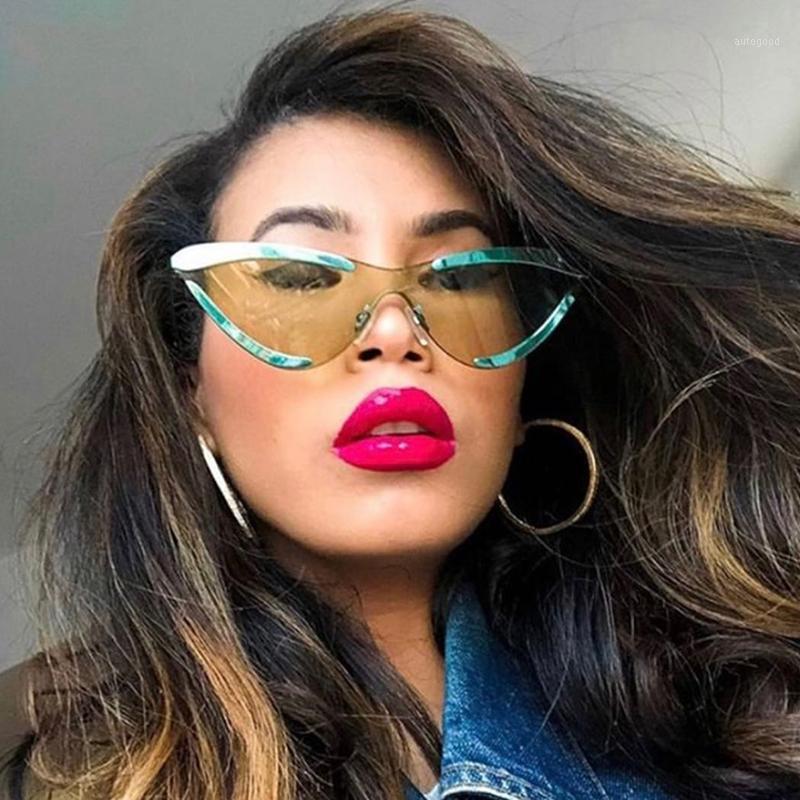 

Sunglasses 2021 Fashion Luxury Green Cat Women Silicone Sticker Designer Rimless Triangle Party Sun Glasses Female Shades NX1