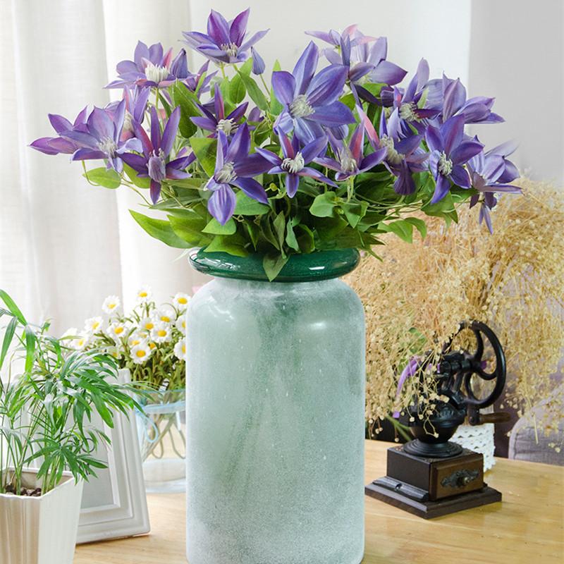 

Flone 3 Branch European Artificial Clematis Flower Simulation Flower Bouquet Silk Wedding Home Office Party Decor Floral, Purple