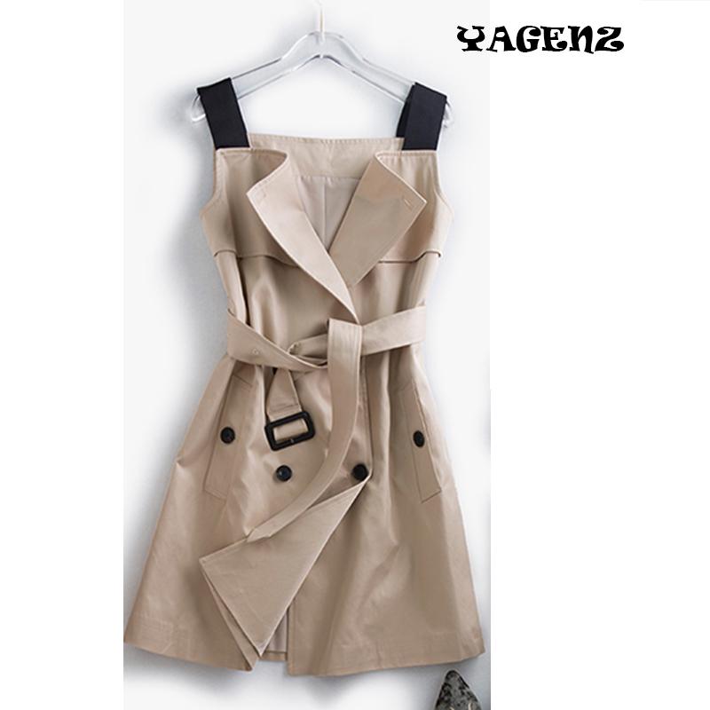 

Europe Fashion Lady Elegant Long Belted Khaki Windbreaker Coat Vest Women Fall 2020 New High Quality Slimming Trench Coat, Picture color