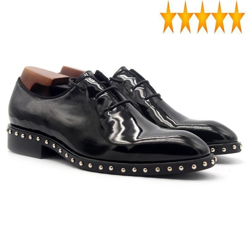 

Office Work Mens Nature Formal Rivet Beading Lace Up Oxfords Patent Leather Male Wedding Party Dress Shoes Black1, Black